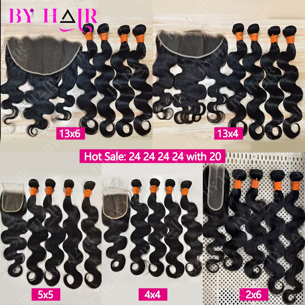 Extensions de cheveux brésiliens Body Wave avec closure 2x6, 4x4, 5x5 et frontales 13x4, 13x6 – 100%