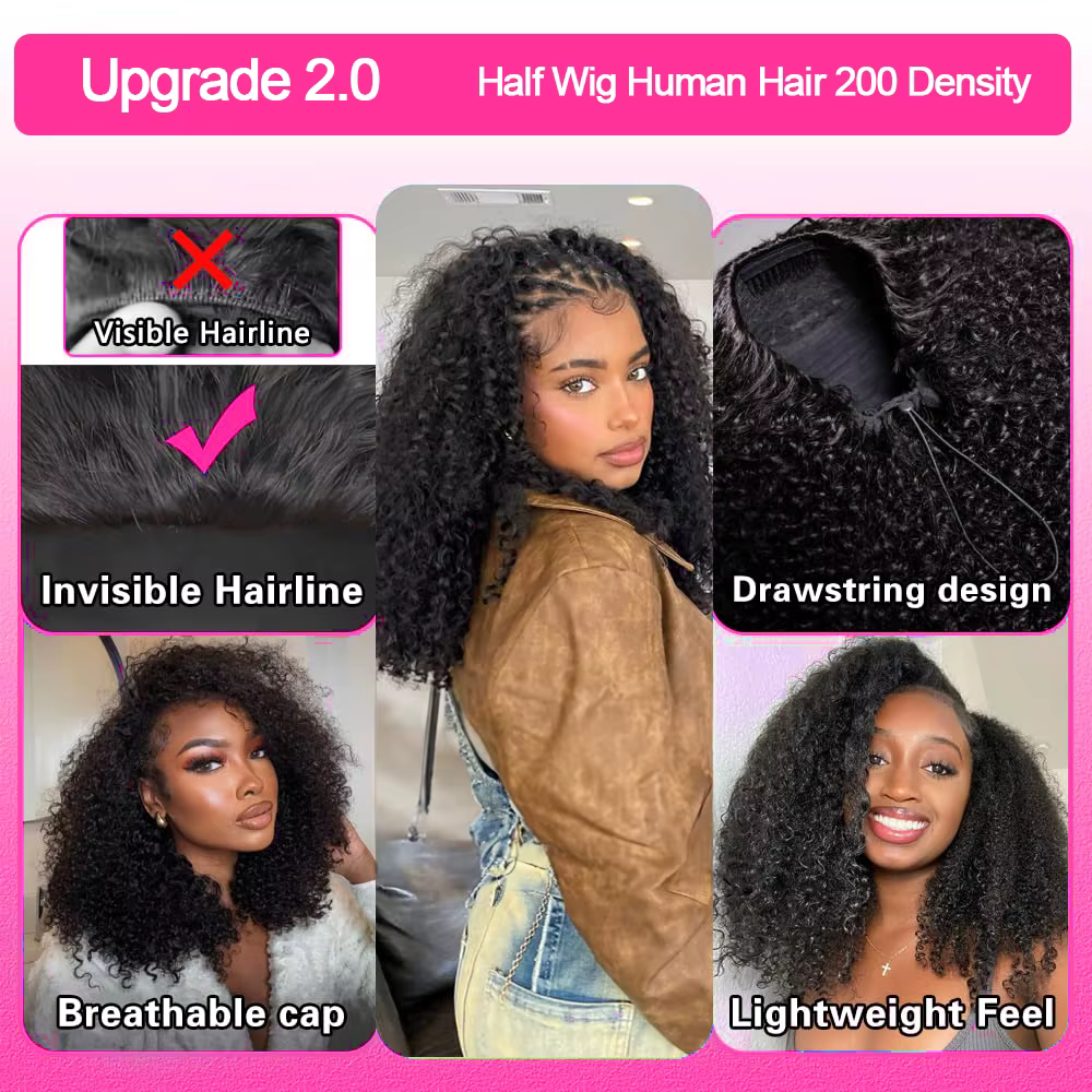 Bon Prix Coiffures Bouclées 300% Perruques Dentelle Haute Densité Moitié Perruque Cheveux Humains Je