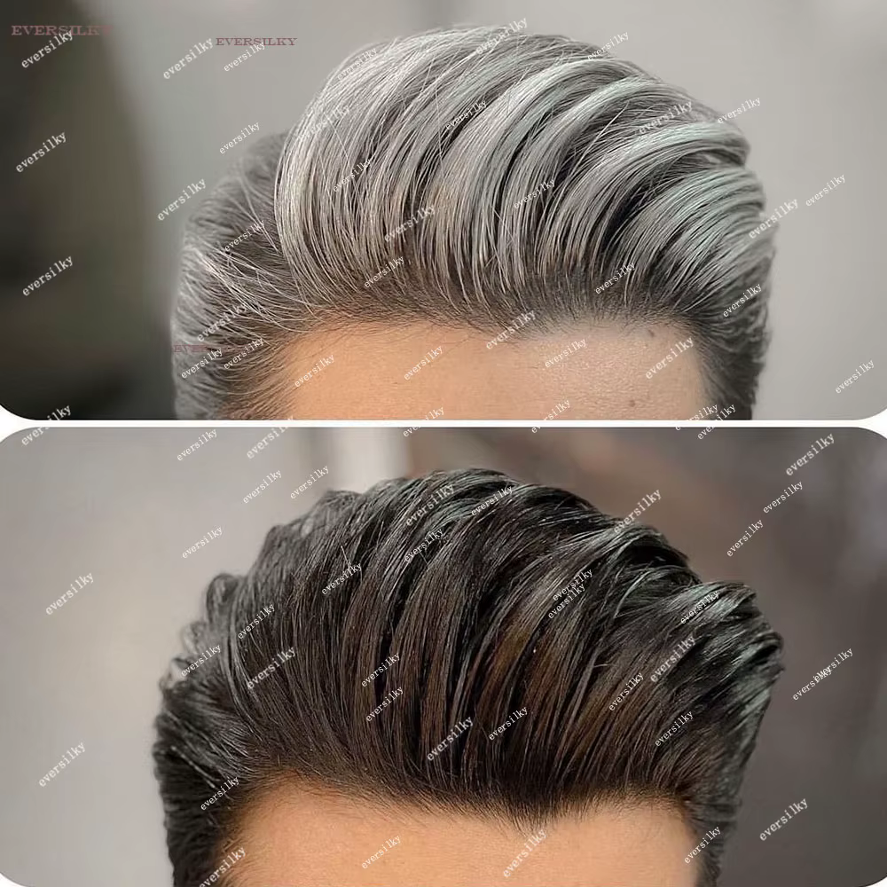 Ligne de cheveux Super naturelle 1B80 1B65 gris blond homme 100% cheveux humains Microskin Durable m
