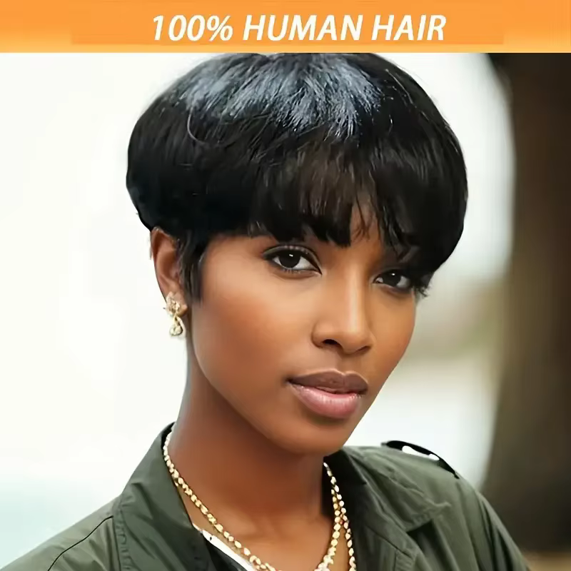 Perruque Bob courte perruques de cheveux humains droites avec frange perruques avant sans dentelle p