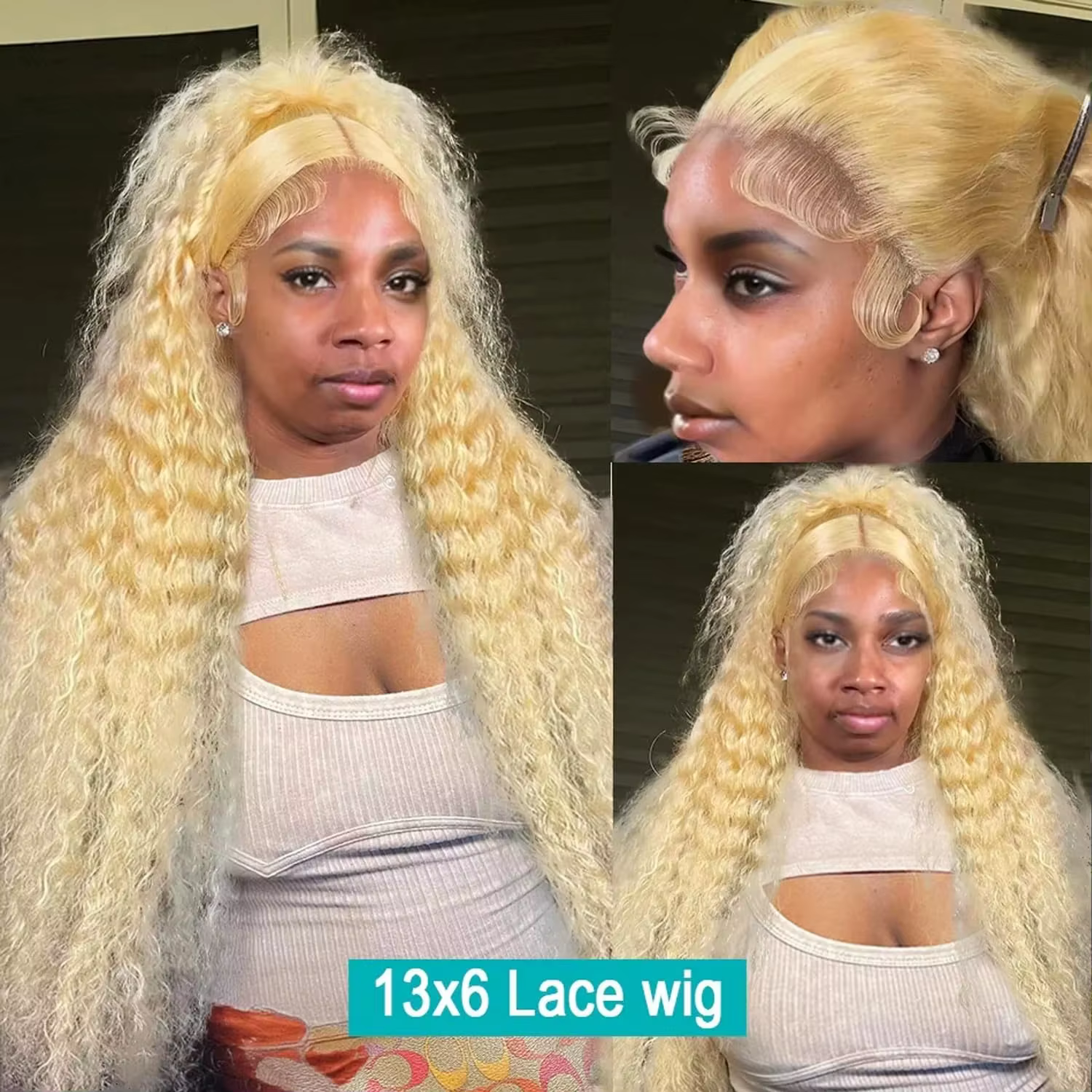 Perruques Lace Frontal HD Transparentes 13x6 de 30 Pouces, Blond Miel 613, Ondulées Profondes, Cheve