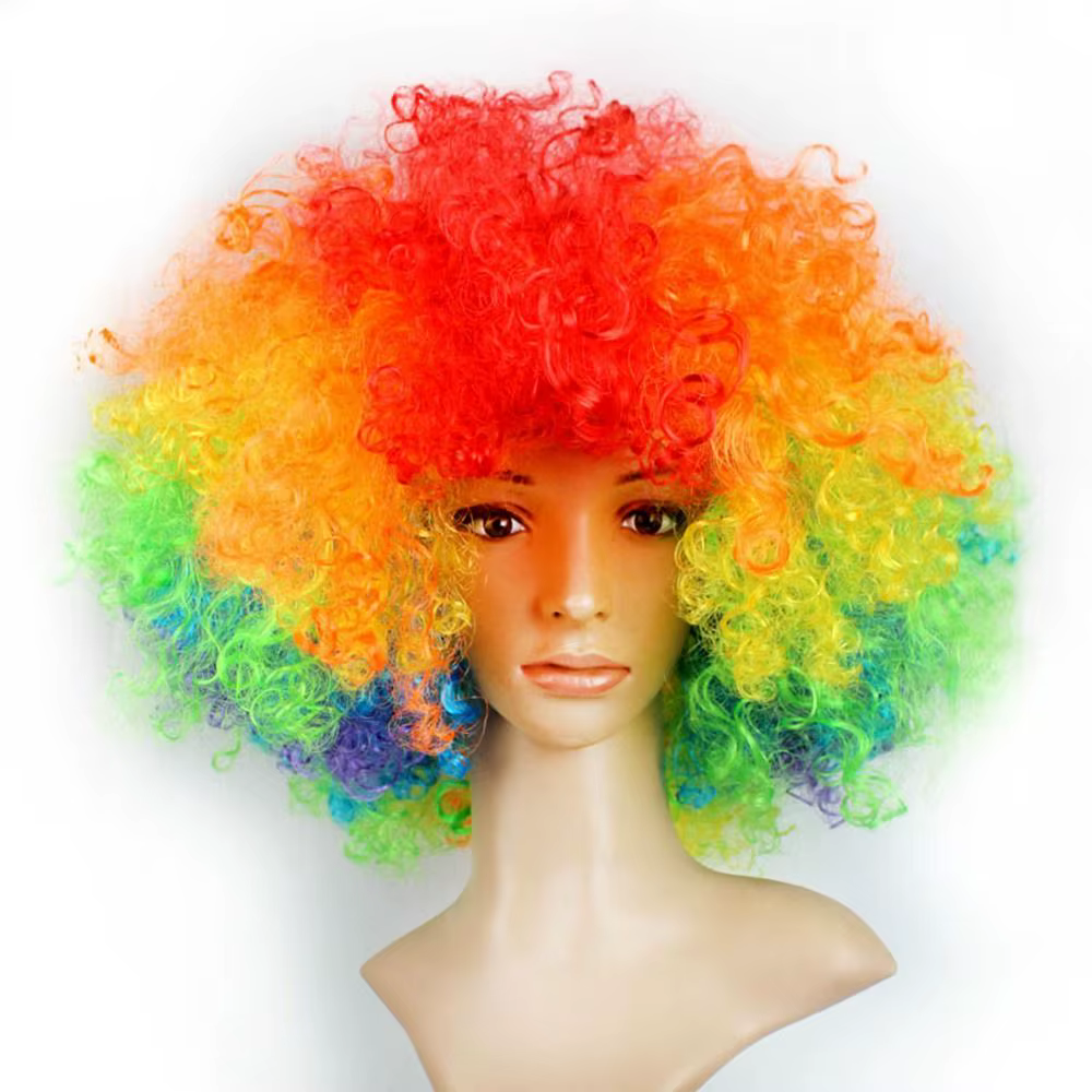 Perruque Afro bouclée noire à la mode, cheveux bouclés colorés, Clown Cosplay pour enfants/adultes, 