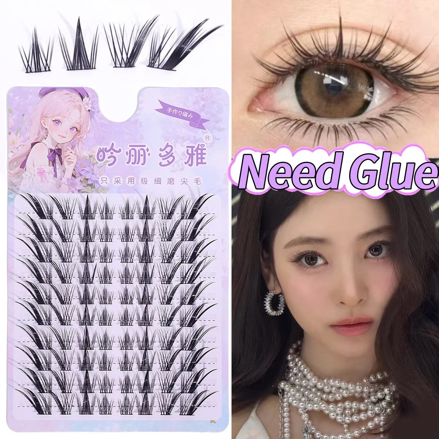Fox Eye Effect Manga faux cils rouleau épais déformé segmenté individuel Cluster Extensions de cils 