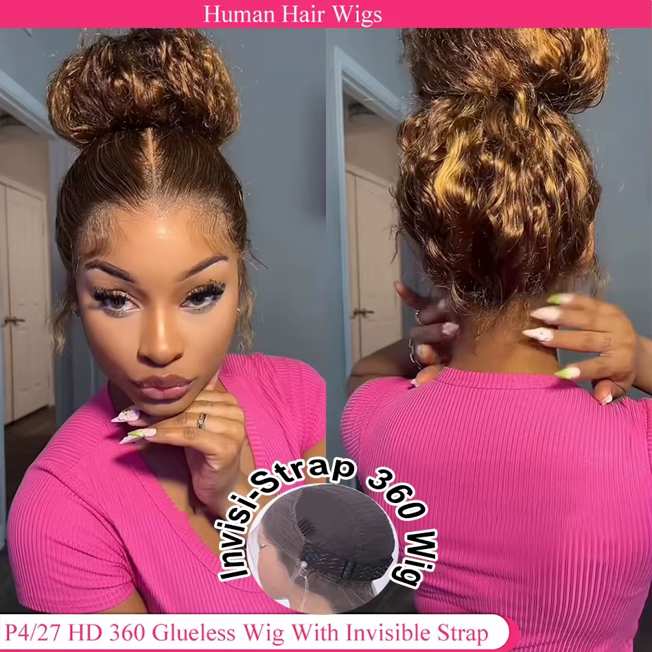 Perruque Lace Front Wig 360 naturelle bouclée, cheveux humains, pre-plucked, Hd, Deep Wave, avec cor