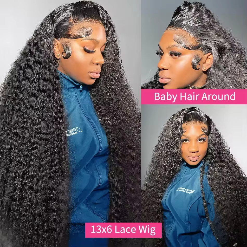 Perruque Lace Front Wig Remy Deep Wave 220% Naturelle, Cheveux Humains, 13x4, 13x6, 50-52 Pouces, 36
