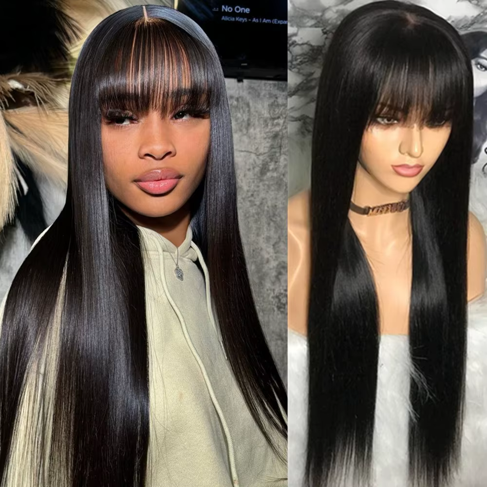 30 34 pouces droite 3x1 partie centrale dentelle perruque de cheveux humains avec frange pour les fe