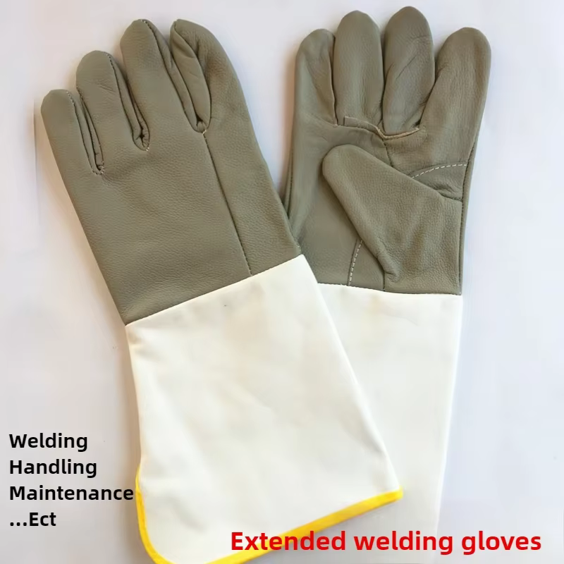 Gants de travail en cuir de vache pour la soudure | Manches longues et larges | Bouche large rés