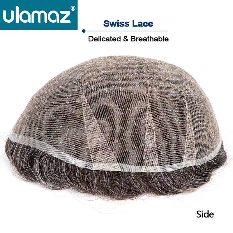 Premier suisse dentelle toupet Ultra délicat AIR-Lace mâle prothèse de cheveux 80% densité homme per