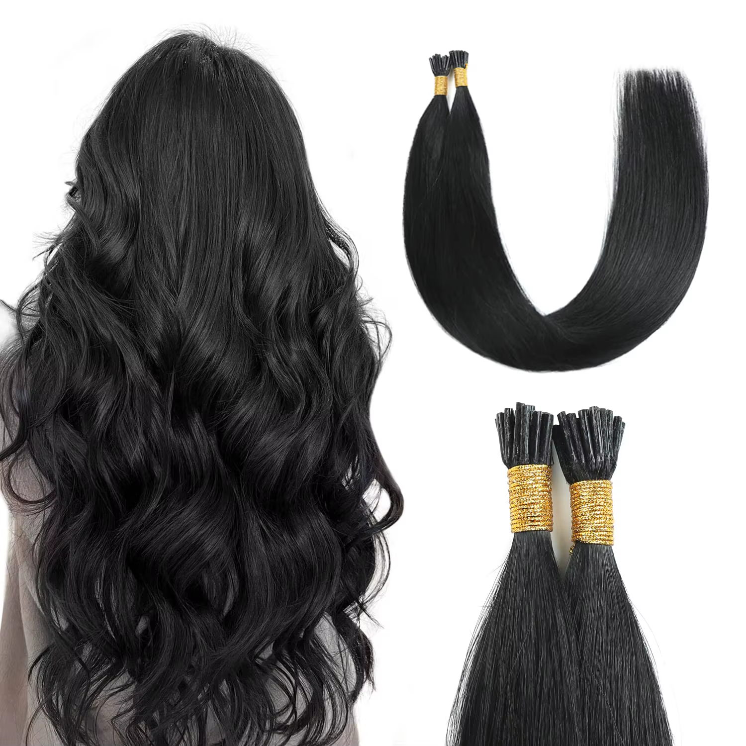 Extensions de cheveux humains à pointe droite, double épaisseur, 100 % cheveux humains naturels, en