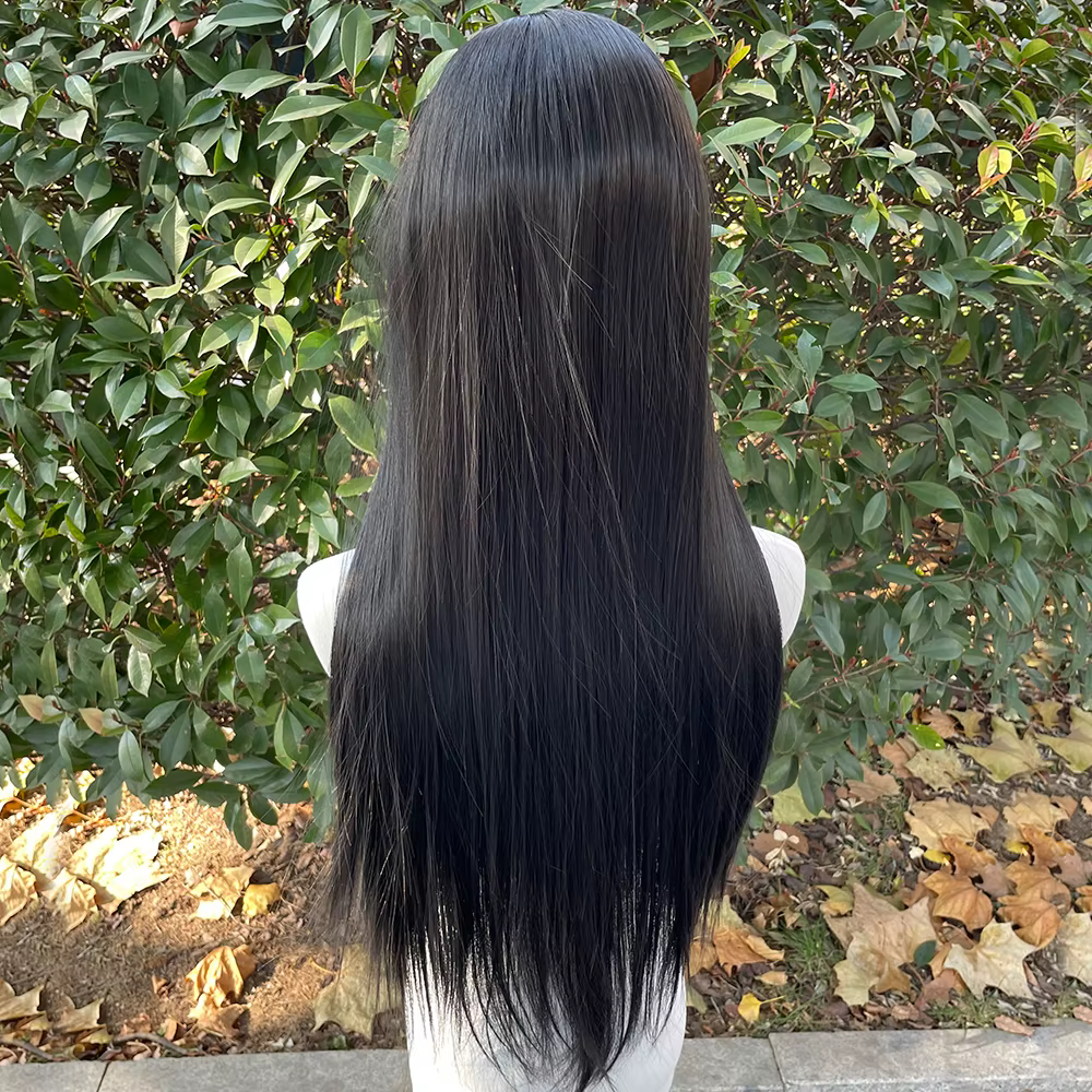 Perruque Lace Front Wig synthétique noire de jais 13x4, perruque sans colle résistante à la chaleur