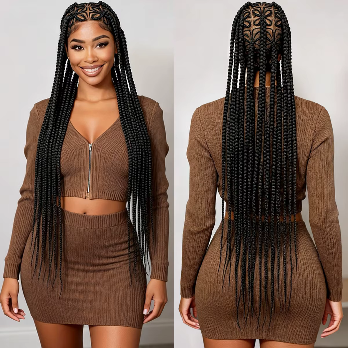 Perruques tressées en dentelle complète de 36 pouces, synthétiques, aspect naturel, avec cheveux de