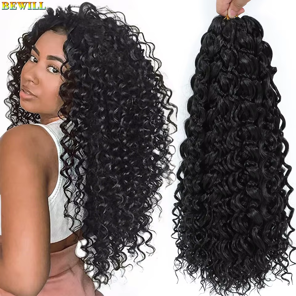 BEWILL GoGo Curl Cheveux en crochet, 14 et 18 pouces, ondes d'eau, boucles de plage, cheveux en croc