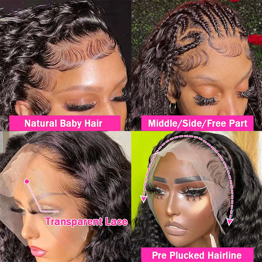 Perruque Lace Front Wig ondulée brésilienne Hd, cheveux naturels, Deep Wave, 13x6, pour femmes, 13x4