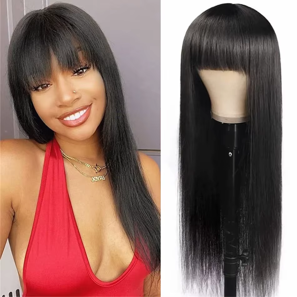 Perruque soyeuse cheveux humains pleine Machine faite droite 100% perruques de cheveux humains avec