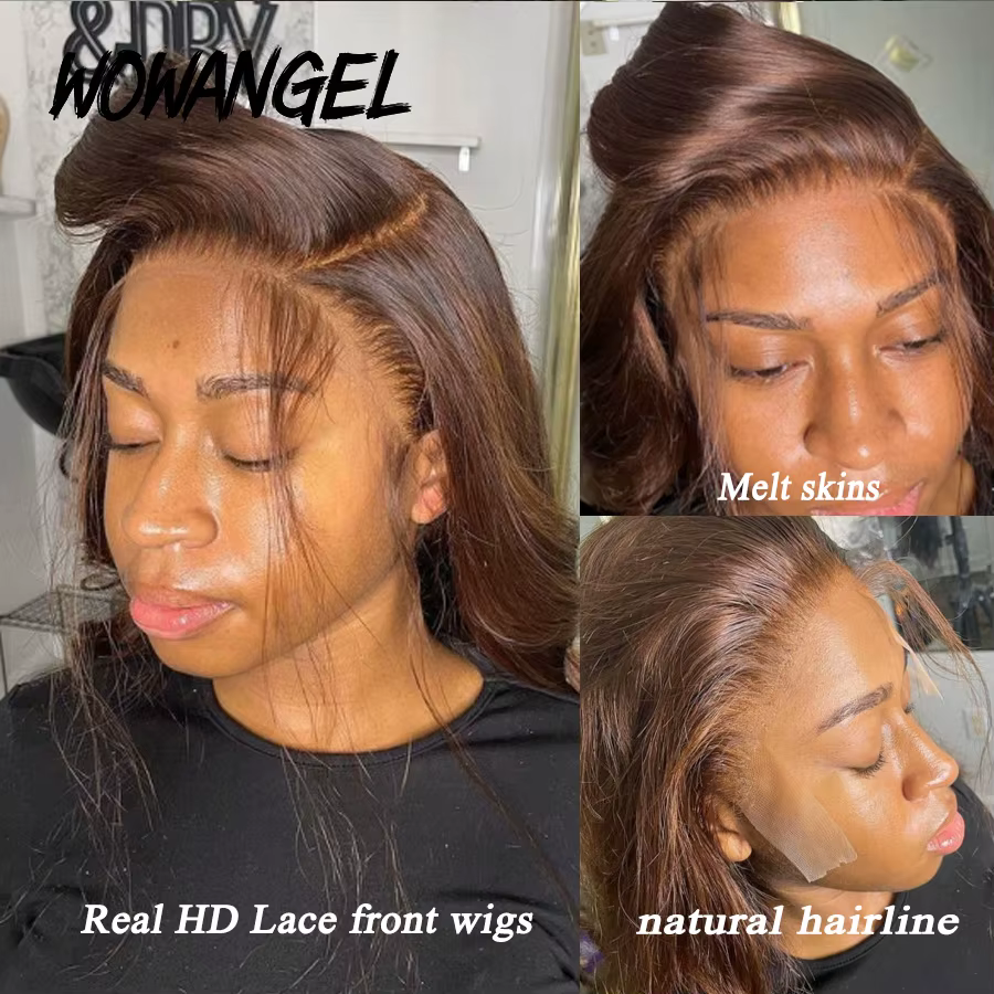Perruque Lace Frontal wig transparente, cheveux ondulés, 30 pouces, 13x4 HD, brun, couleur chocolat,