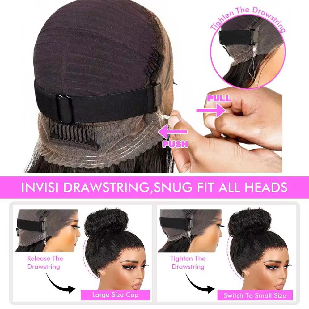 Dialola sangle Invisible 360 HD pleine dentelle sans colle perruque crépus droite dentelle frontale