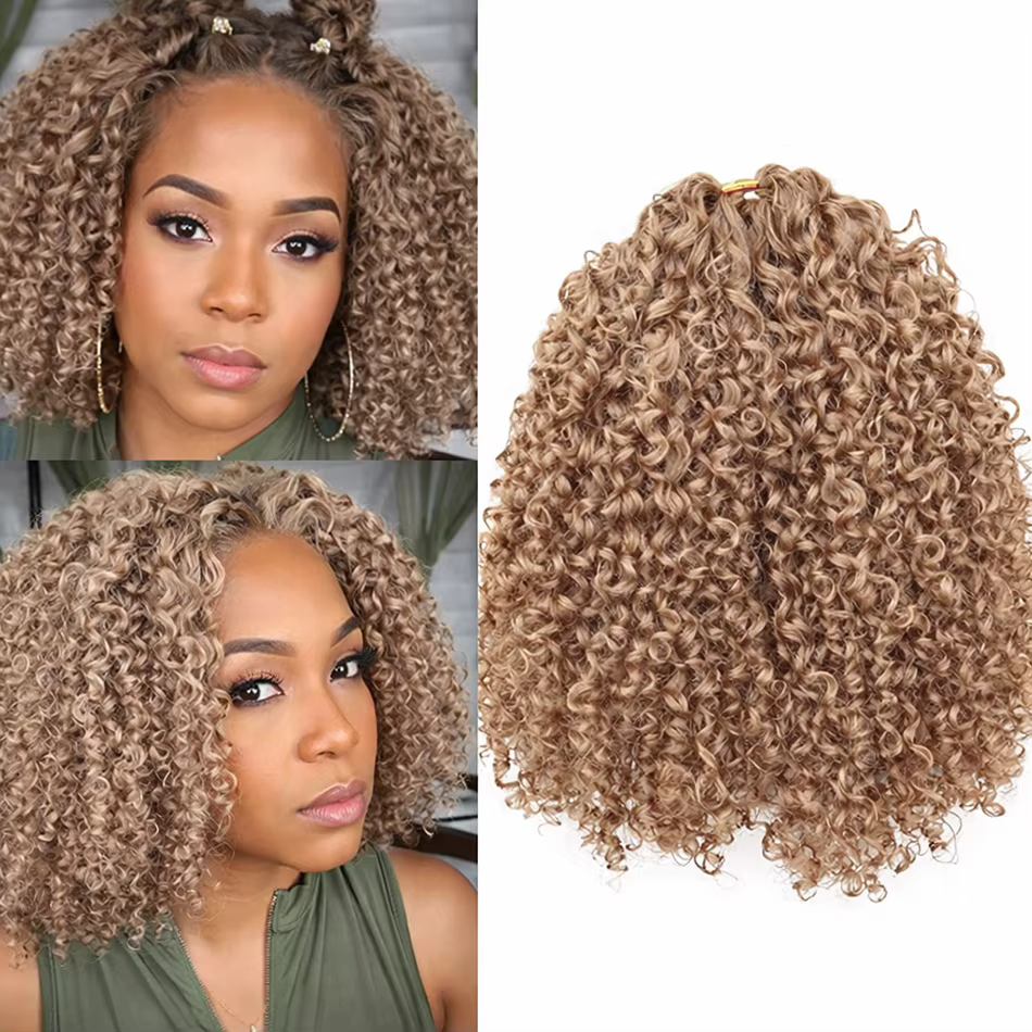 Cheveux bouclés crépus birmans # Cheveux humains en crochet blond miel de 27 couleurs pour tresses,