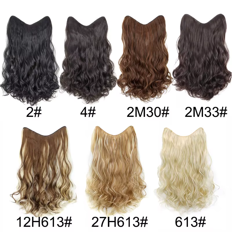 Extension Capillaire Synthétique Longue Ondulée Bouclée en Forme de V, Postiche Blonde Noire, 4 Clip