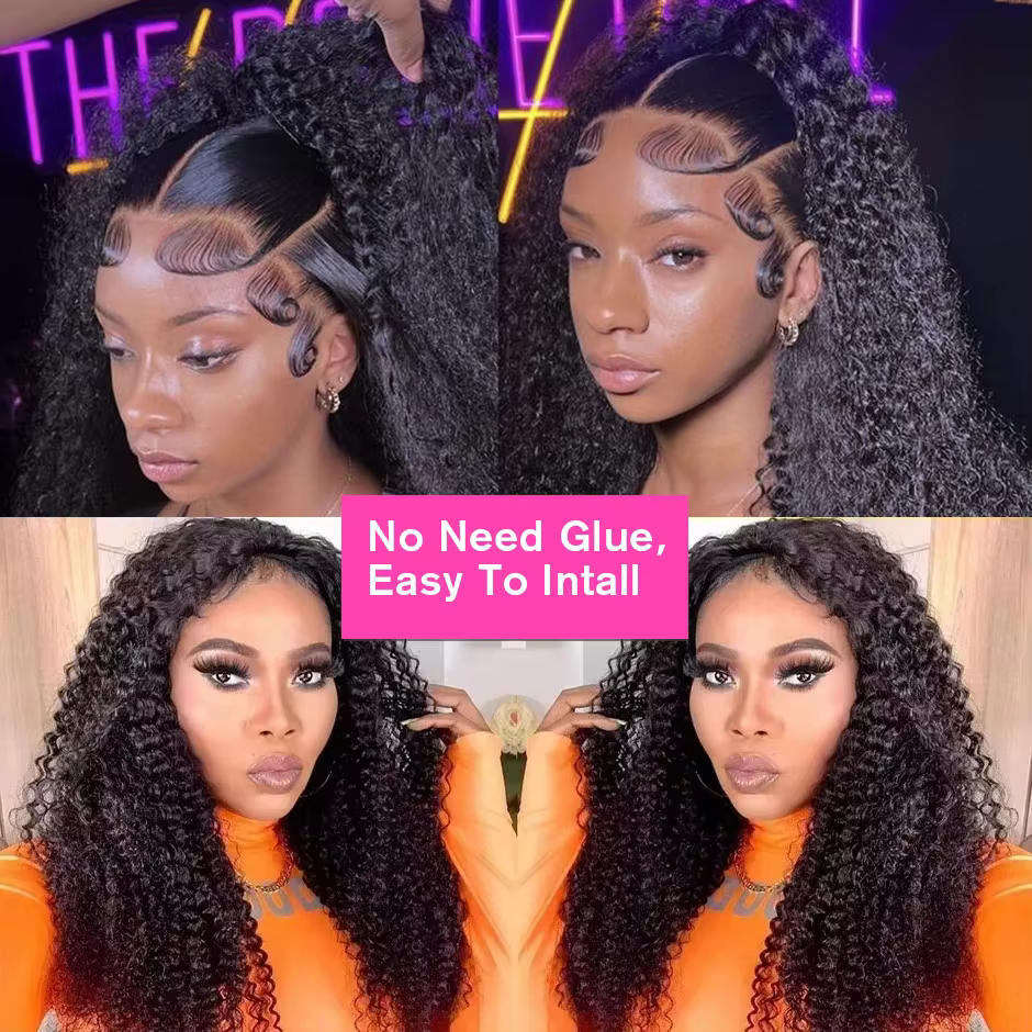 Demi-perruque Afro bouclée, cheveux humains, sans colle, bandeau avec cordon de serrage, Clip sans c