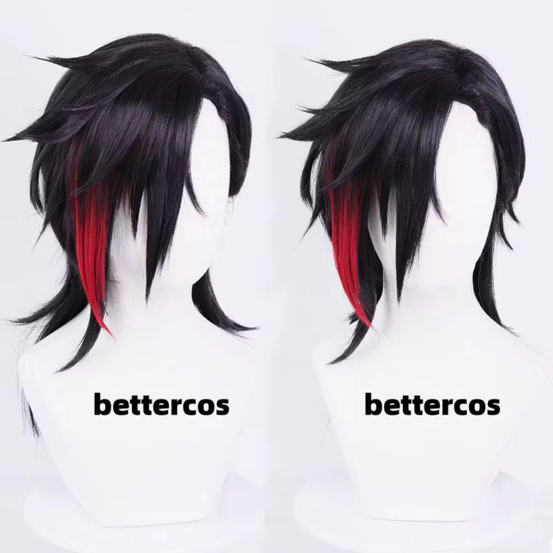 Jeu Arcane Saison 2 Vi Jinx Cosplay Perruque, Cheveux Noirs et Rouges pour Femmes, Hommes, Halloween