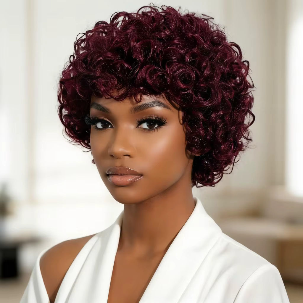 Perruques en cheveux humains bouclés pour femmes, perruque courte afro bouclée de 6 pouces avec fran