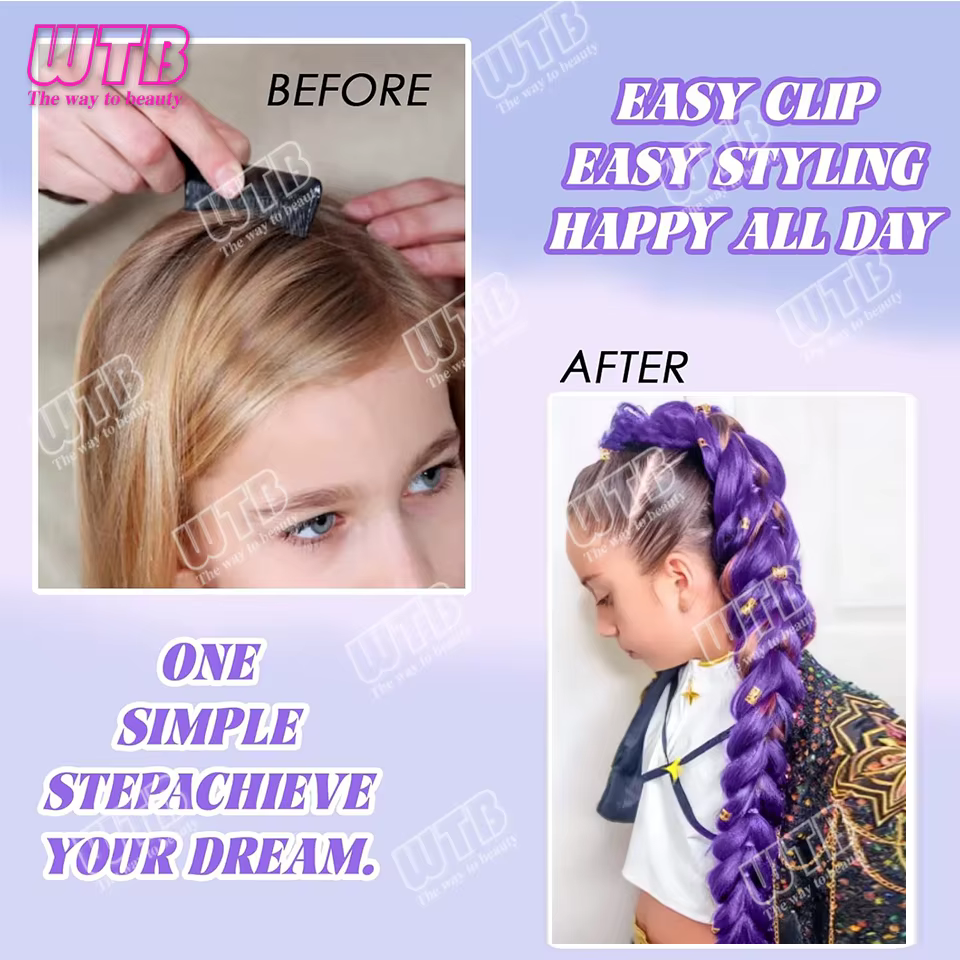 26 pouces violet tresses queue de cheval élastique pré tressage cheveux synthétiques violet Extensio