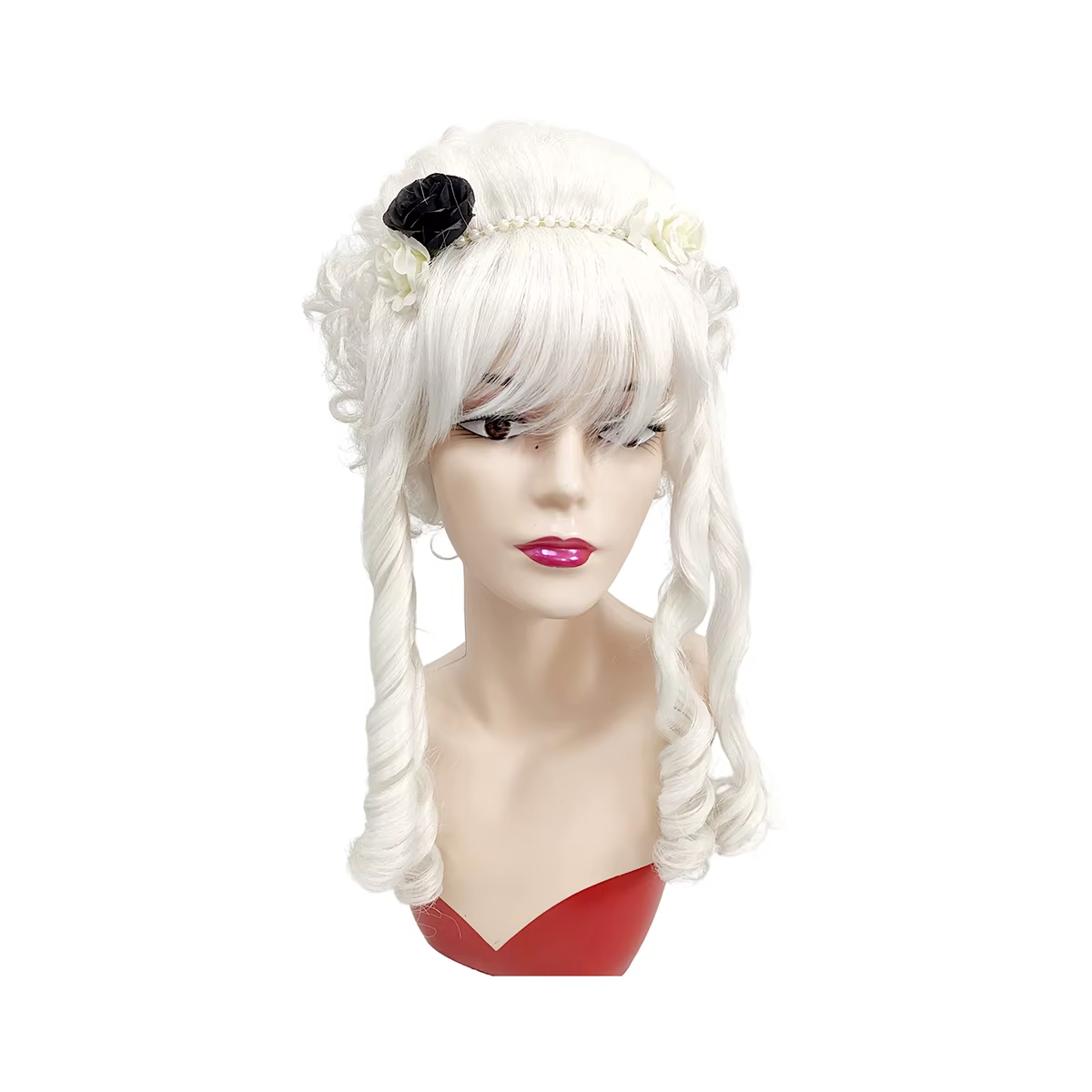 Perruque synthétique blanche bouclée pour chignon, style floral gothique rococo victorien, pour femm