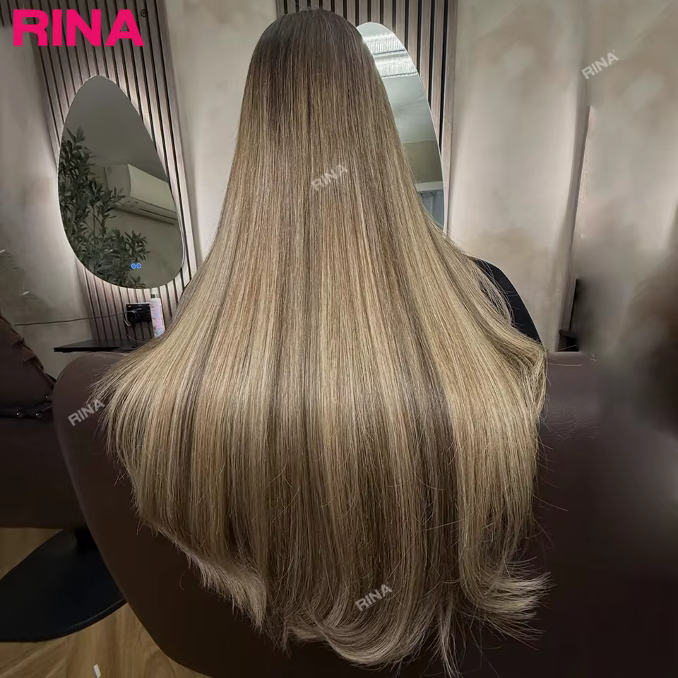 Highlight frêne Blonde dentelle avant perruques cheveux humains pré-plucked 180% densité droite 13x4