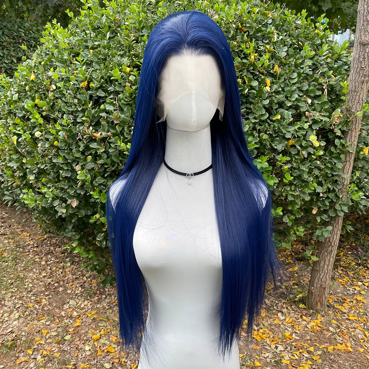 Perruque Lace Front Wig synthétique bleu foncé 13x4, 26 pouces, longue et lisse, nouée à la main, de