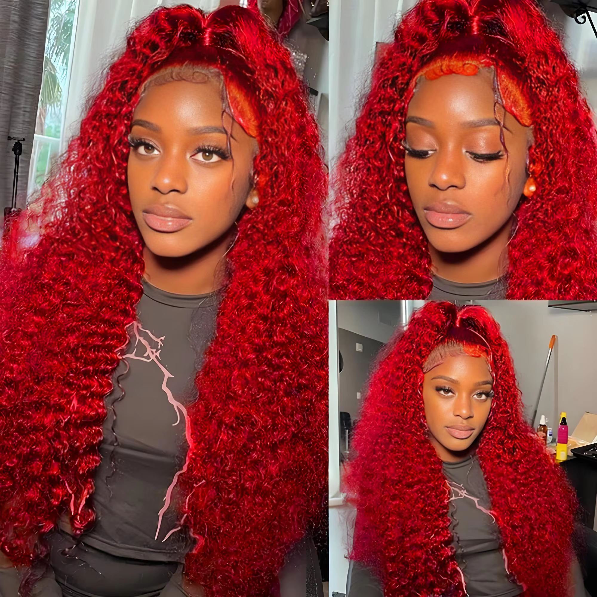 Perruques bouclées profondes rouges en cheveux humains 99J 13x4 13x6, perruque frontale en dentelle