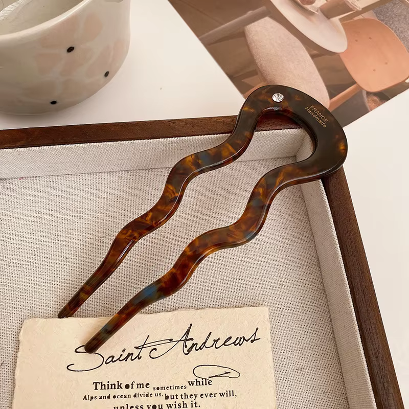 Pince à cheveux torsadée française en acétate, épingle à cheveux ondulée en forme de U, Vintage, coq