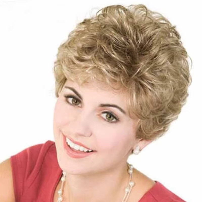 HAIRJOY – perruque synthétique bouclée et moelleuse, cheveux synthétiques courts dorés clairs pour f