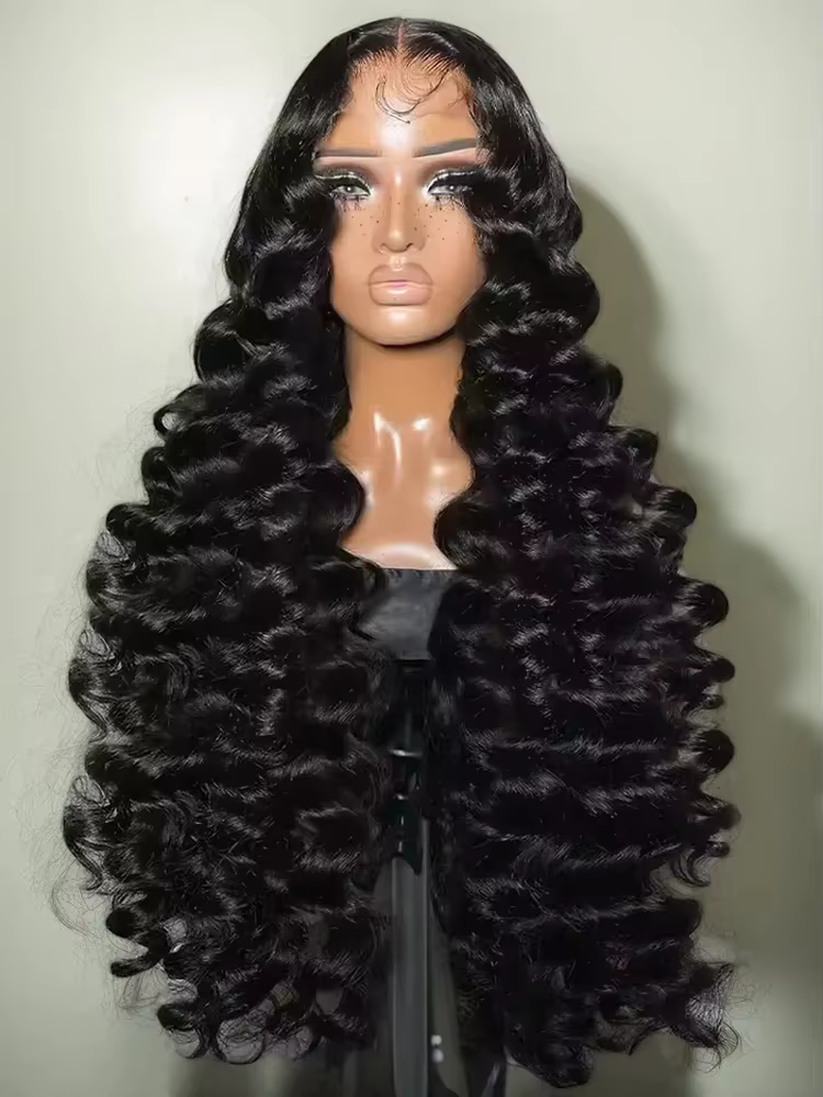 Perruque Lace Frontal Wig naturelle bouclée, cheveux humains, Deep Wave, 40 pouces, 13x6, 13x4, HD,