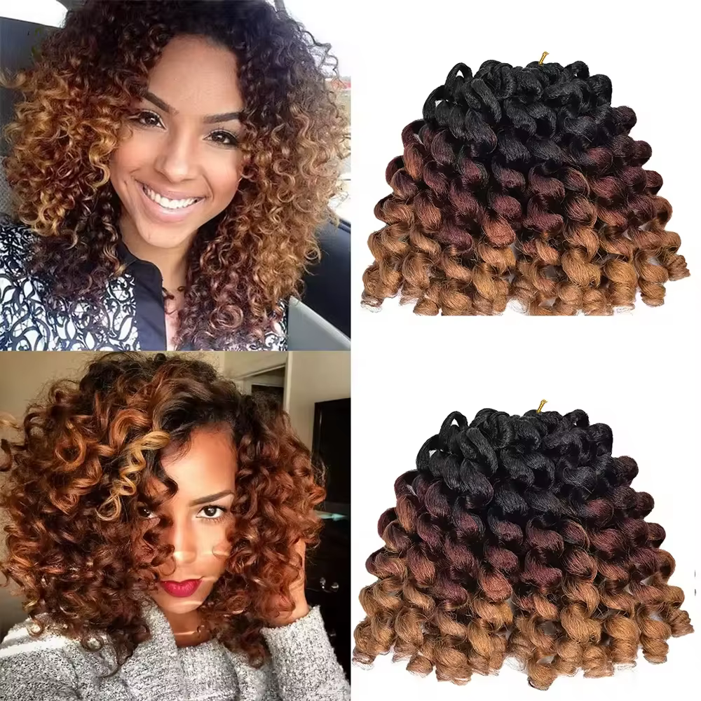 Ombre tressage cheveux Jumpy baguette Curl Crochet tresses synthétique Crochet Extension de cheveux