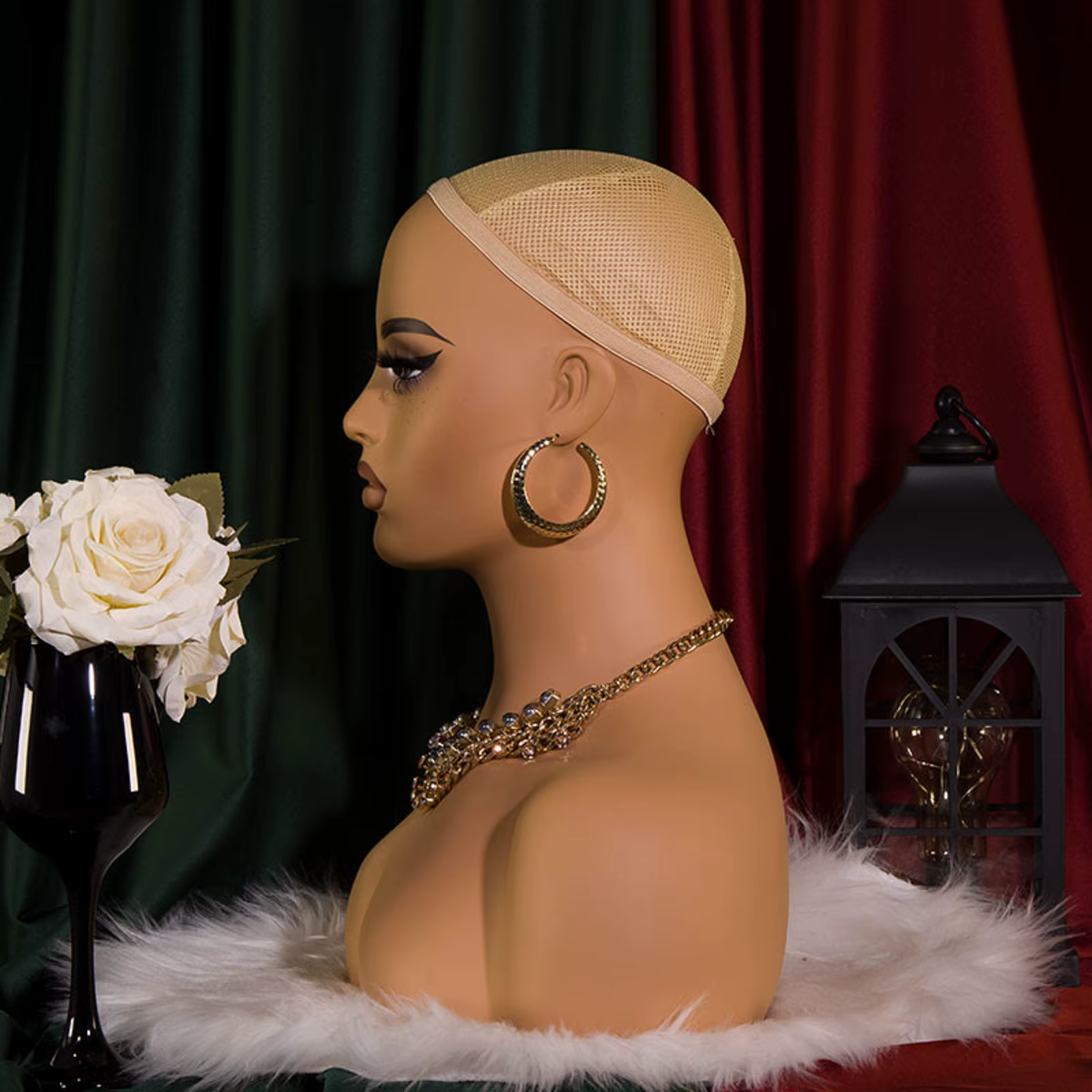 Tête de Mannequin visage carré avec épaules tête d'affichage de perruques réalistes avec tête factic