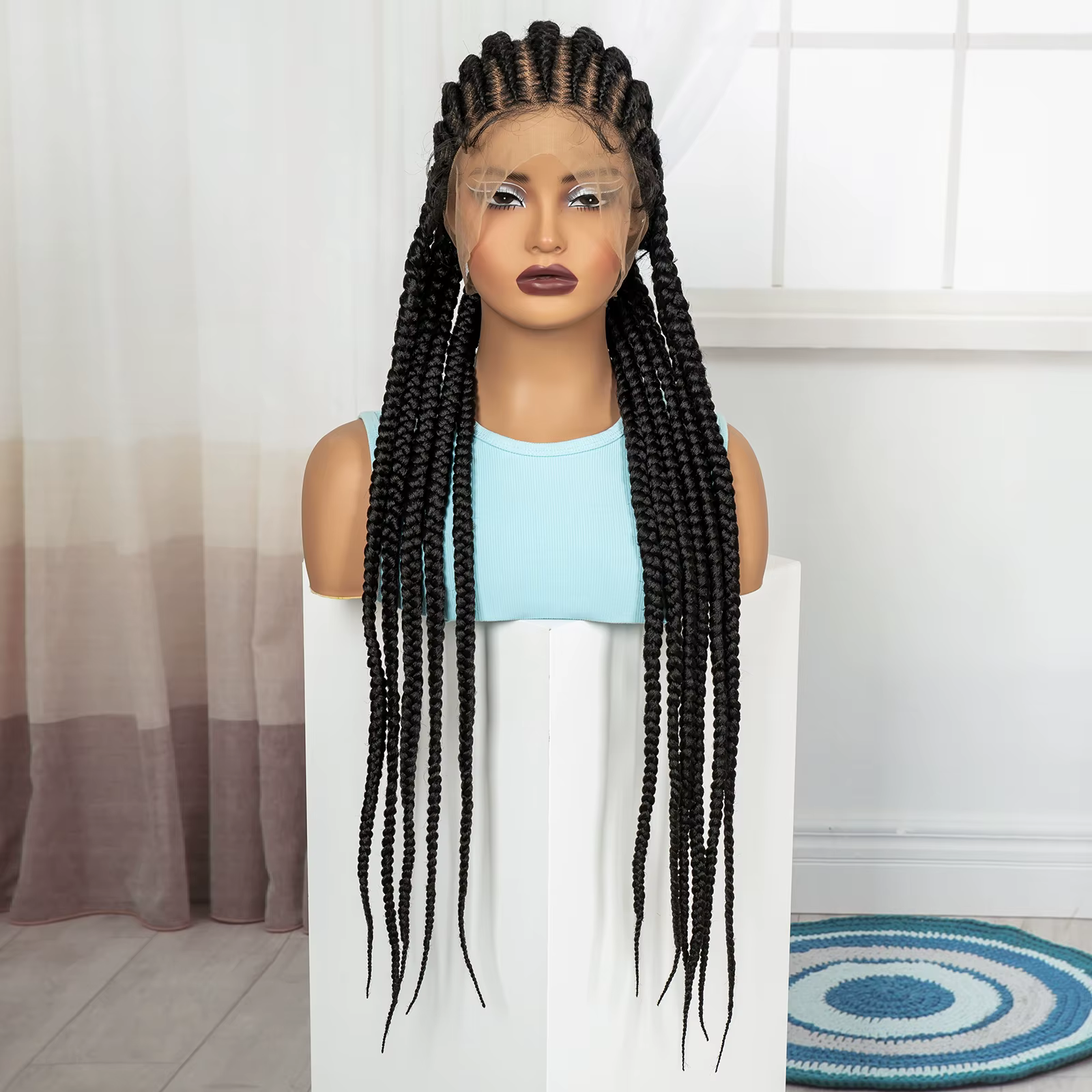 Perruques tressées Full Lace Cornrow 32 pouces, perruques synthétiques tressées sans nœuds, tresses