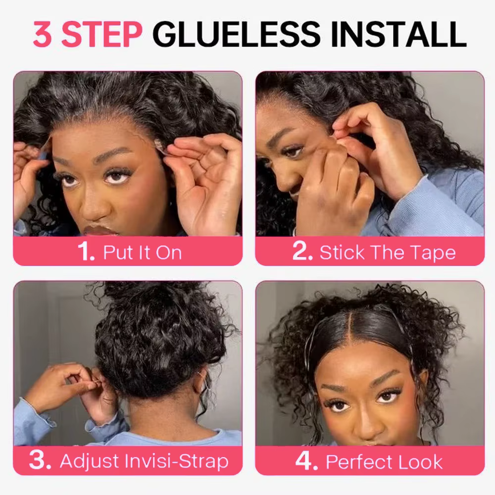 Perruque Deep Wave 360 HD Full Lace Front, Cheveux Humains Brésiliens Véritables, Pré-Pluckée, Bande