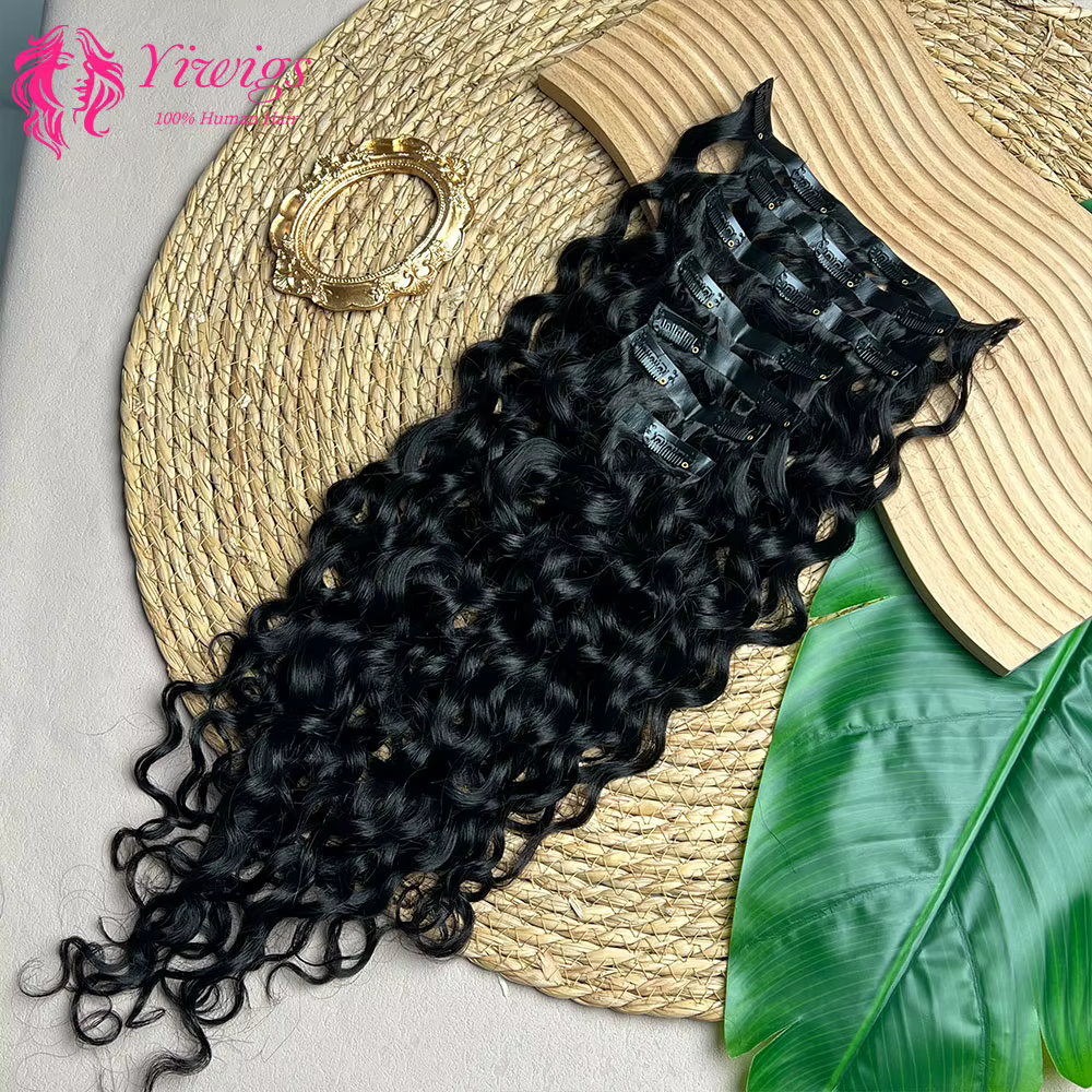 Yiwigs-Extensions de cheveux bouclés à clipser sans couture, trame en PU, ensembles de tête complets