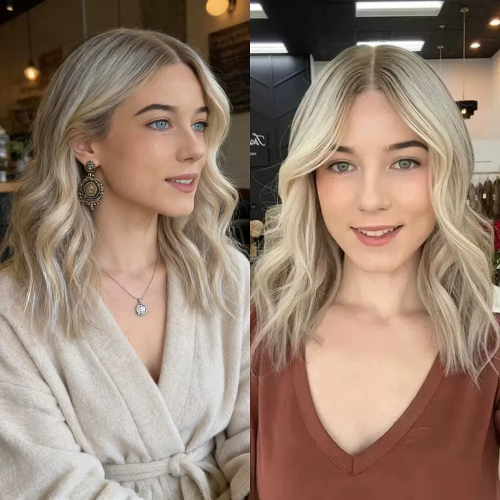 Perruques Lace Front Blondes Ombrées à Racines Foncées pour Femmes, Courtes, Ondulées, en Fibre Rési