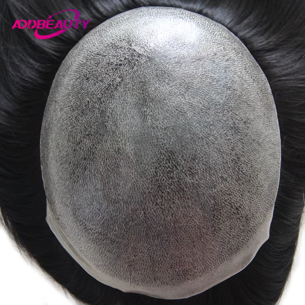 Femmes Topper complet PU 0.04-0.06mm perruques de cheveux humains droite 100% postiche humaine systè