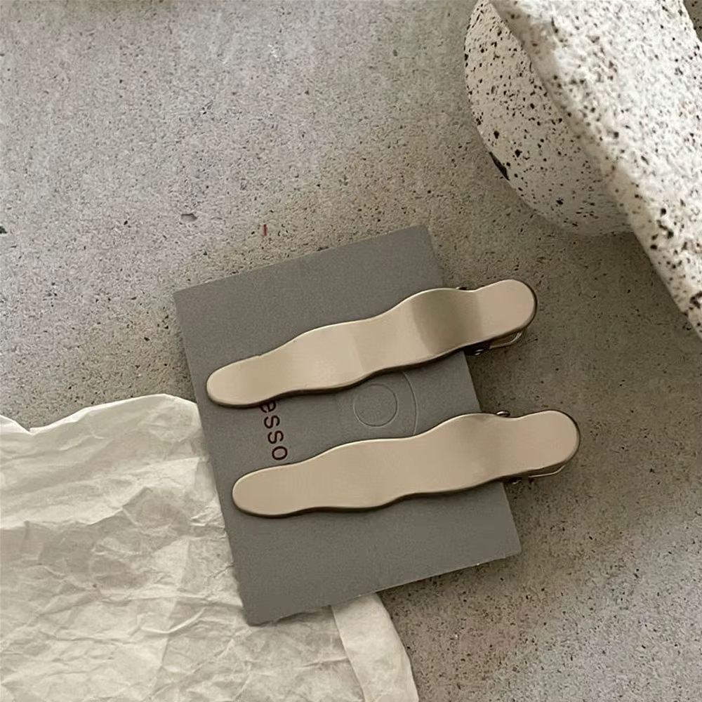 Pince à cheveux en métal argenté, 2 pièces, ligne ondulée, avec alliage creux géométrique, pinces à 