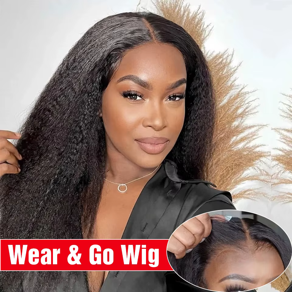 Yaki Kinky Straight Perruques de cheveux humains pour femmes, Perruque sans colle, 100% cheveux huma