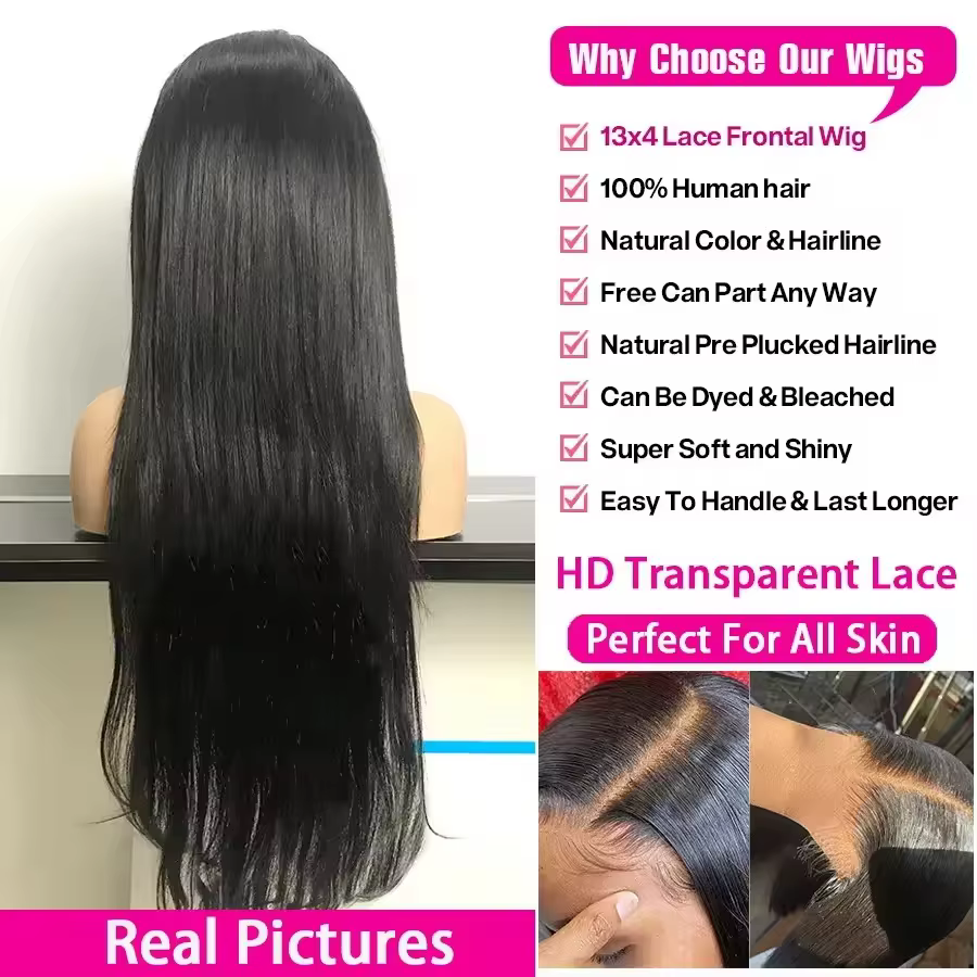 13x4 os droit perruques de cheveux humains 13x6 Hd dentelle frontale cheveux 40 pouces droite dentel