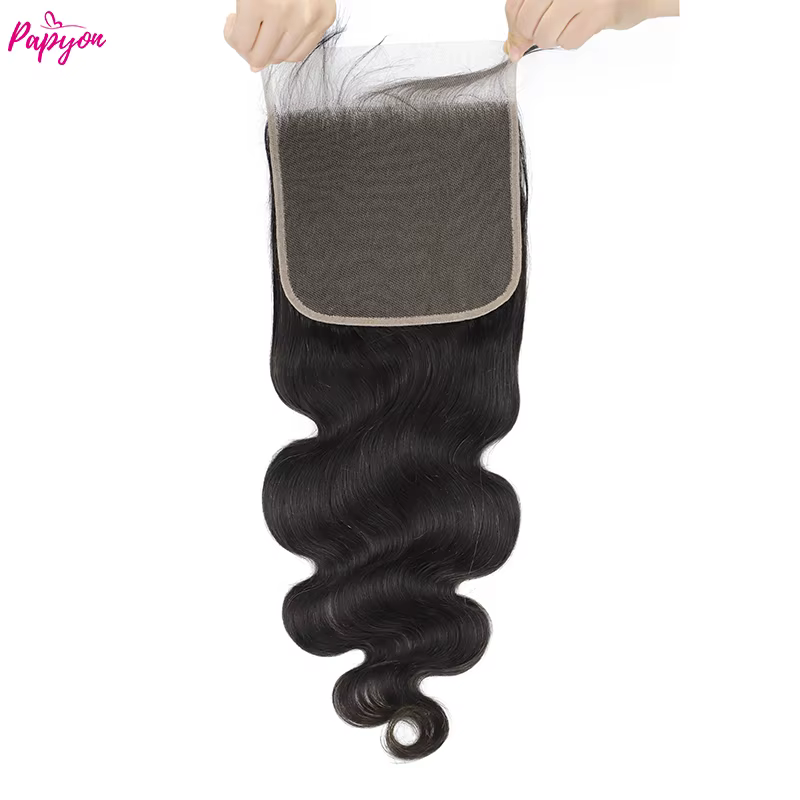 4x4 5x5 vague de corps dentelle fermeture seulement partie libre cheveux humains dentelle fermeture