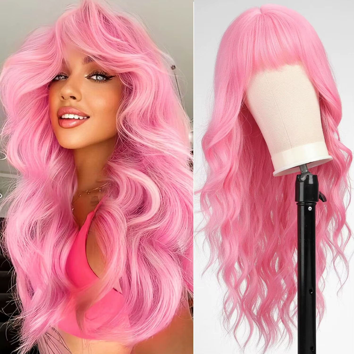 Ensemble de tête en fibre synthétique pour femme, cheveux longs bouclés, ondulation de l'eau, haute