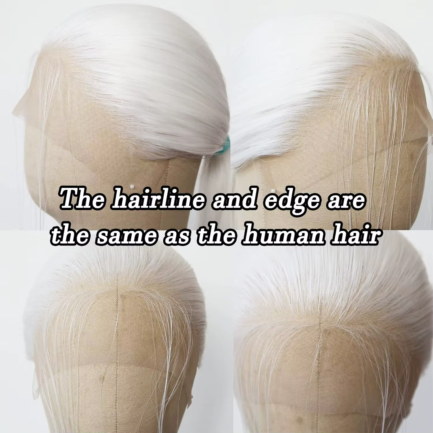 Perruque Lace Front Wig synthétique lisse et longue, cheveux lisses, platine blanc, naturel, demi-ma