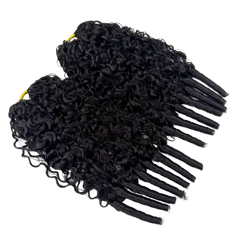 Extensions de cheveux humains au crochet effet plume, bouclées, avec tresses au crochet sans nœuds,
