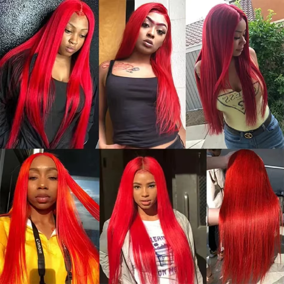 30 40 pouces brésilien rouge chaud 13x6 HD dentelle avant perruques perruque de cheveux humains 200%