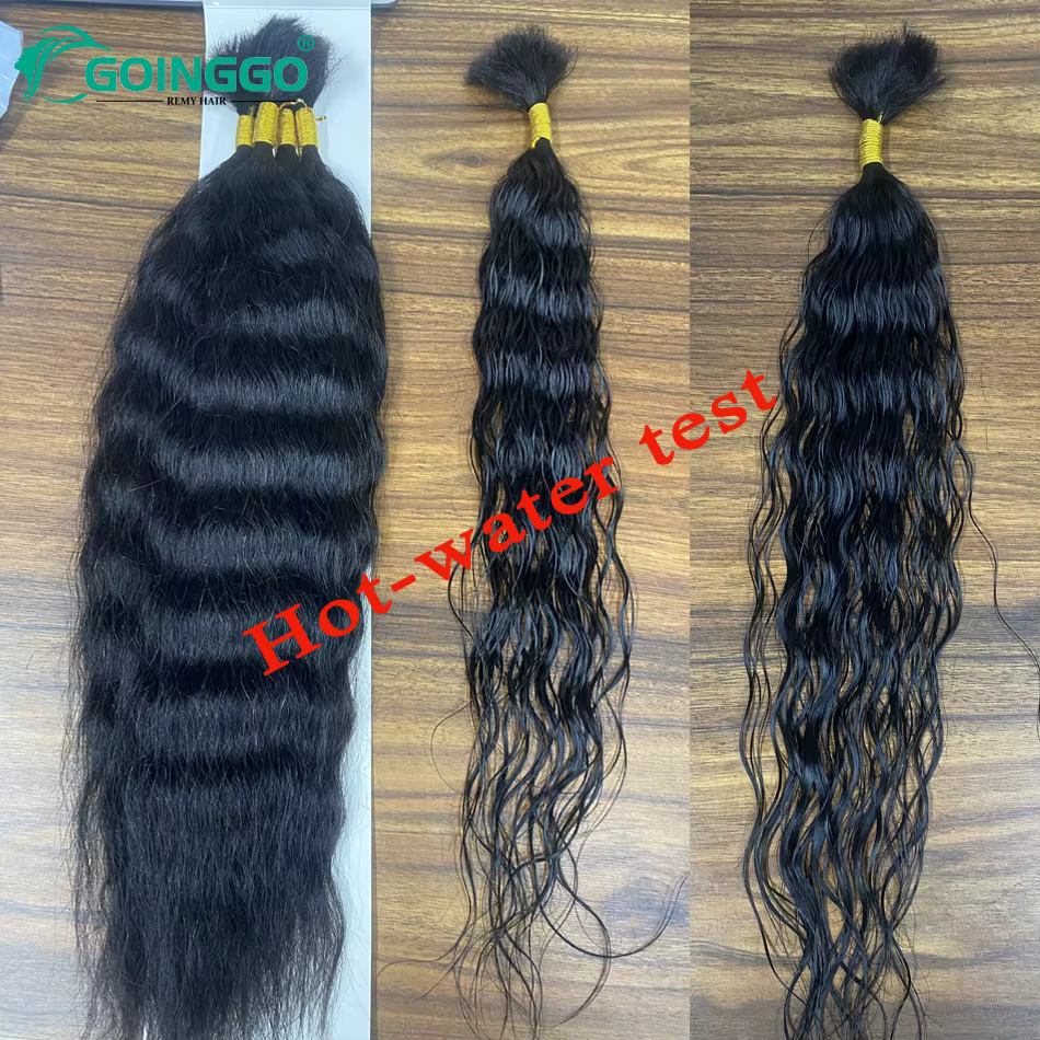 Extension de Cheveux Humains Remy pour Tressage, Accessoire Capillaire Ondulé, Sans Trame, 4 Pièces/
