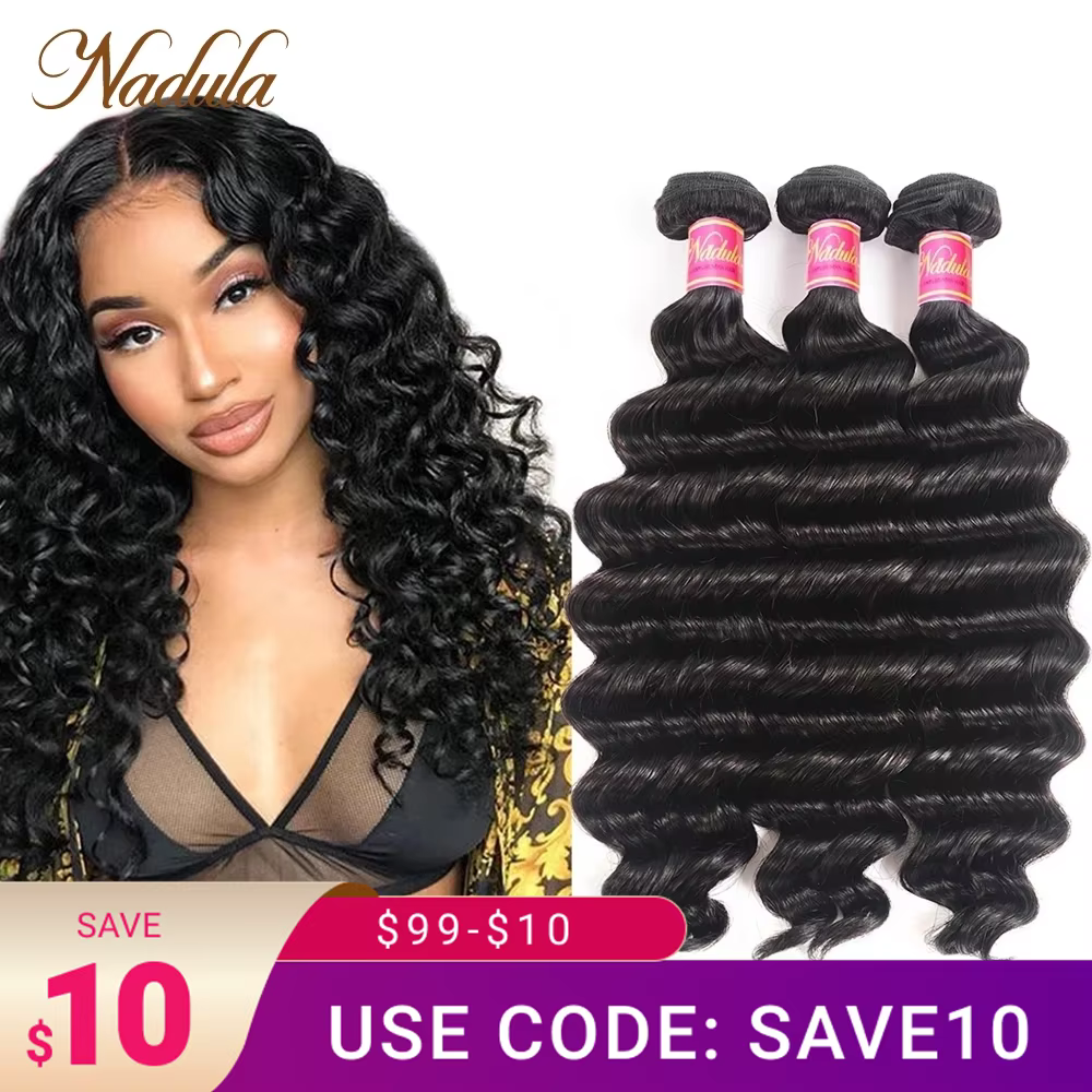 Tissage en lot Deep Wave brésilien 100% vierges-Nadula Hair, mèches de cheveux humains, 12 à 26 pouc